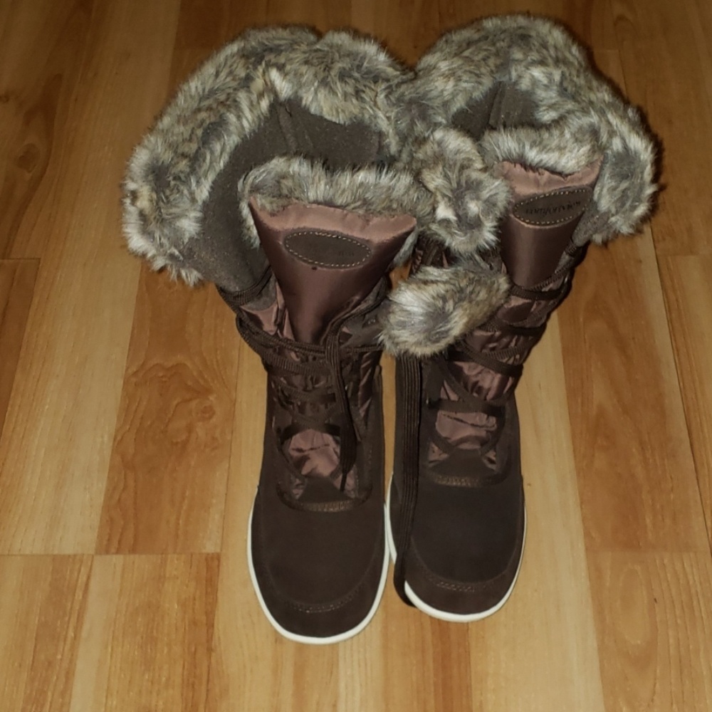 Chocolate Brown Fur-Accent Boots (New)
